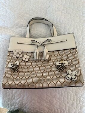 kate spade Ivory and Tan Floral Appliqué Tote